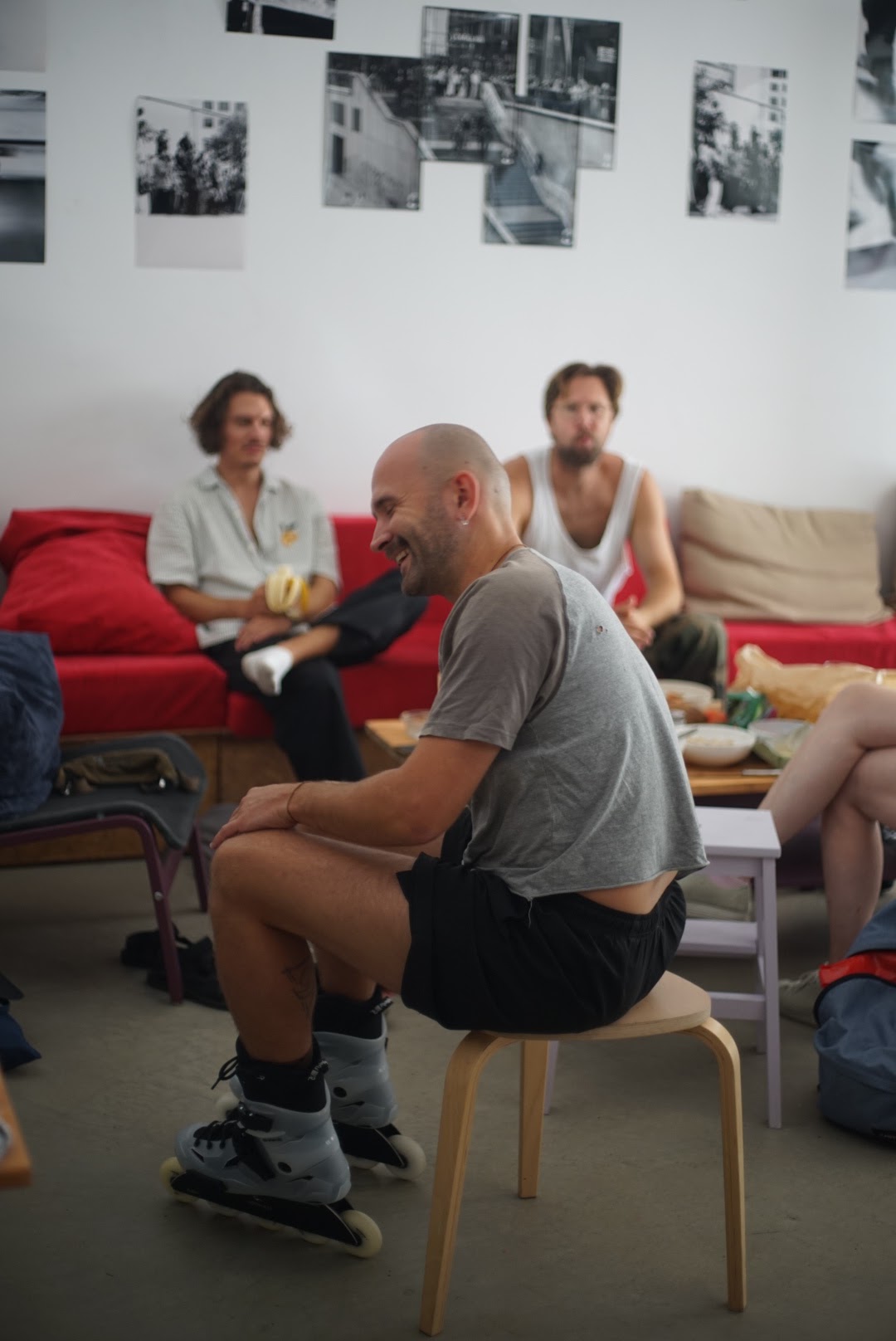 Skaters hanging out on the couch after a session